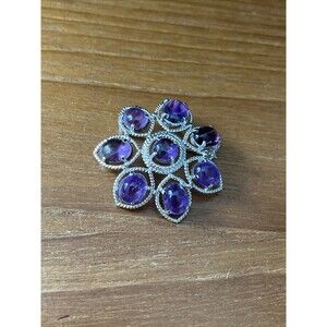 Amethyst rhinestone clear purple silver Plated brooch / Pendant flower Design